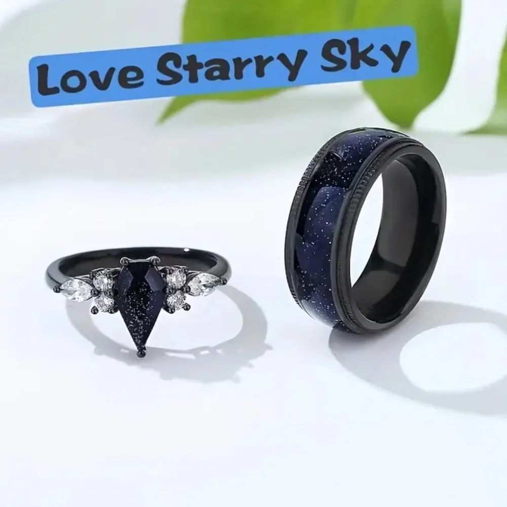 Starry Night Couples Ring (Men’s), Starry Night Ring, Men’s Black Ring Band